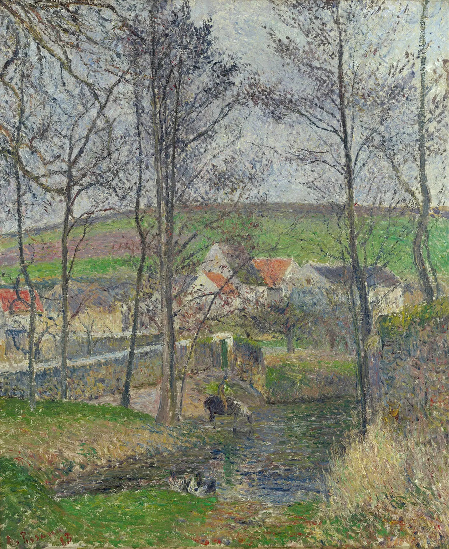 As margens da Viosne em Osny em um dia cinzento, inverno - Camille Pissarro
