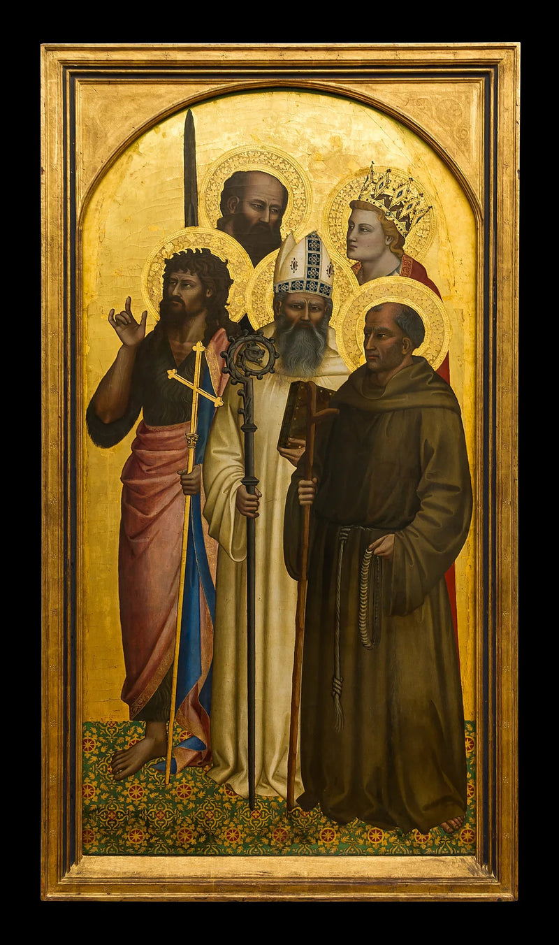 os Santos João Batista, Gilles, Gérard, Paulo e Catarina (Miniato?) - Nardo di Cione