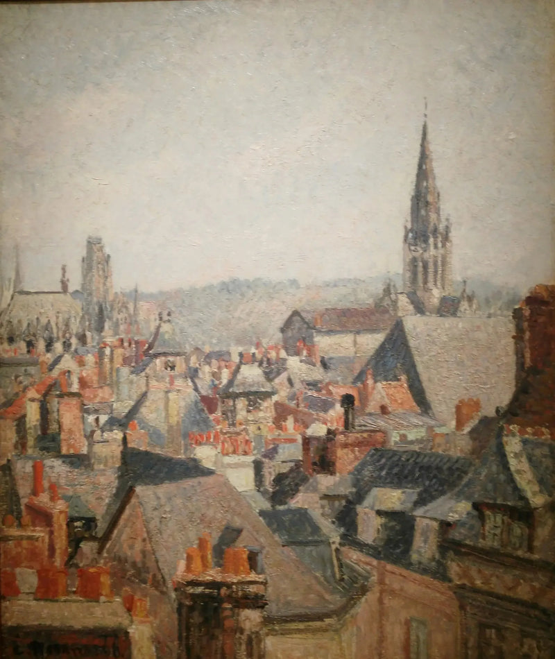 Os telhados do velho Rouen, sol - Camille Pissarro