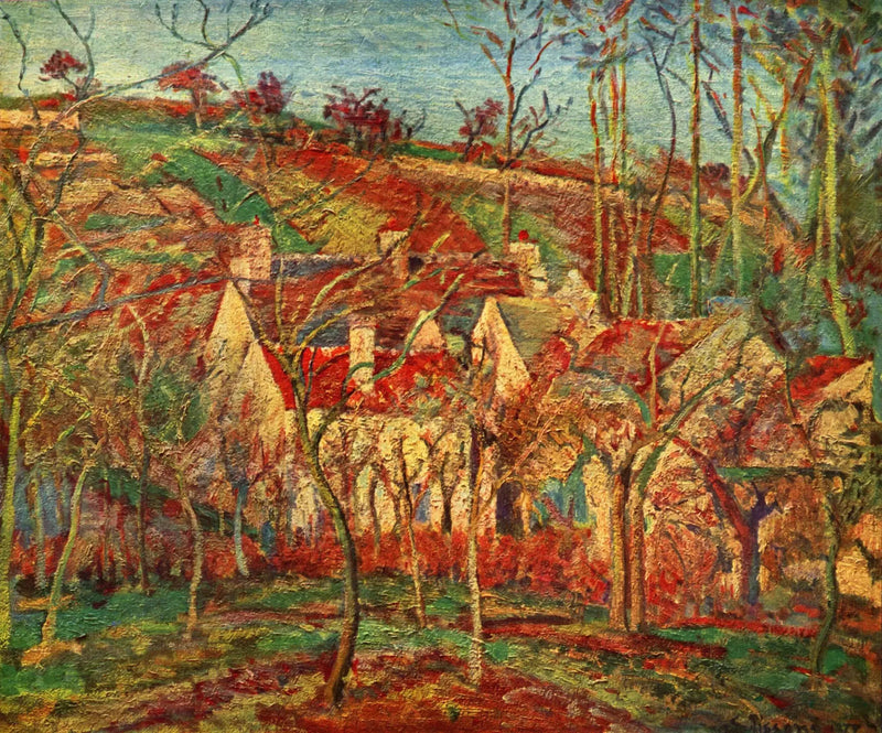 Os Telhados Vermelhos, canto da aldeia, efeito de inverno - Camille Pissarro