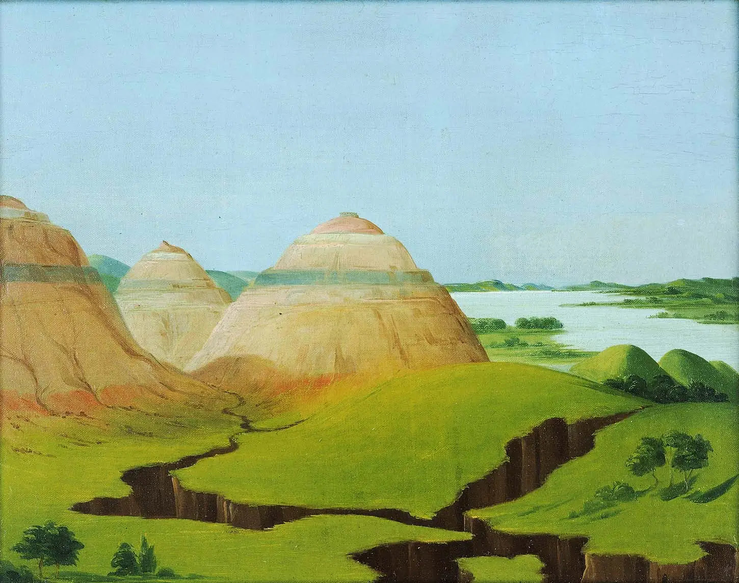 Les Trois Dômes Clay Bluffs à 15 miles au-dessus du village de Mandan - George Catlin - Alpha Reproduction