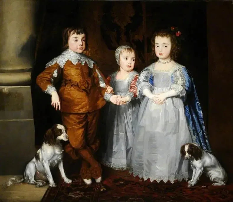Os três filhos mais jovens de Carlos I (Carlos, Jacó e Maria) com seus cães - Antoine van Dyck