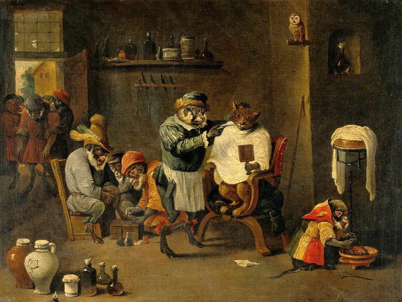 A instituição de um barbeiro-cirurgião macaco - David Teniers Júnior