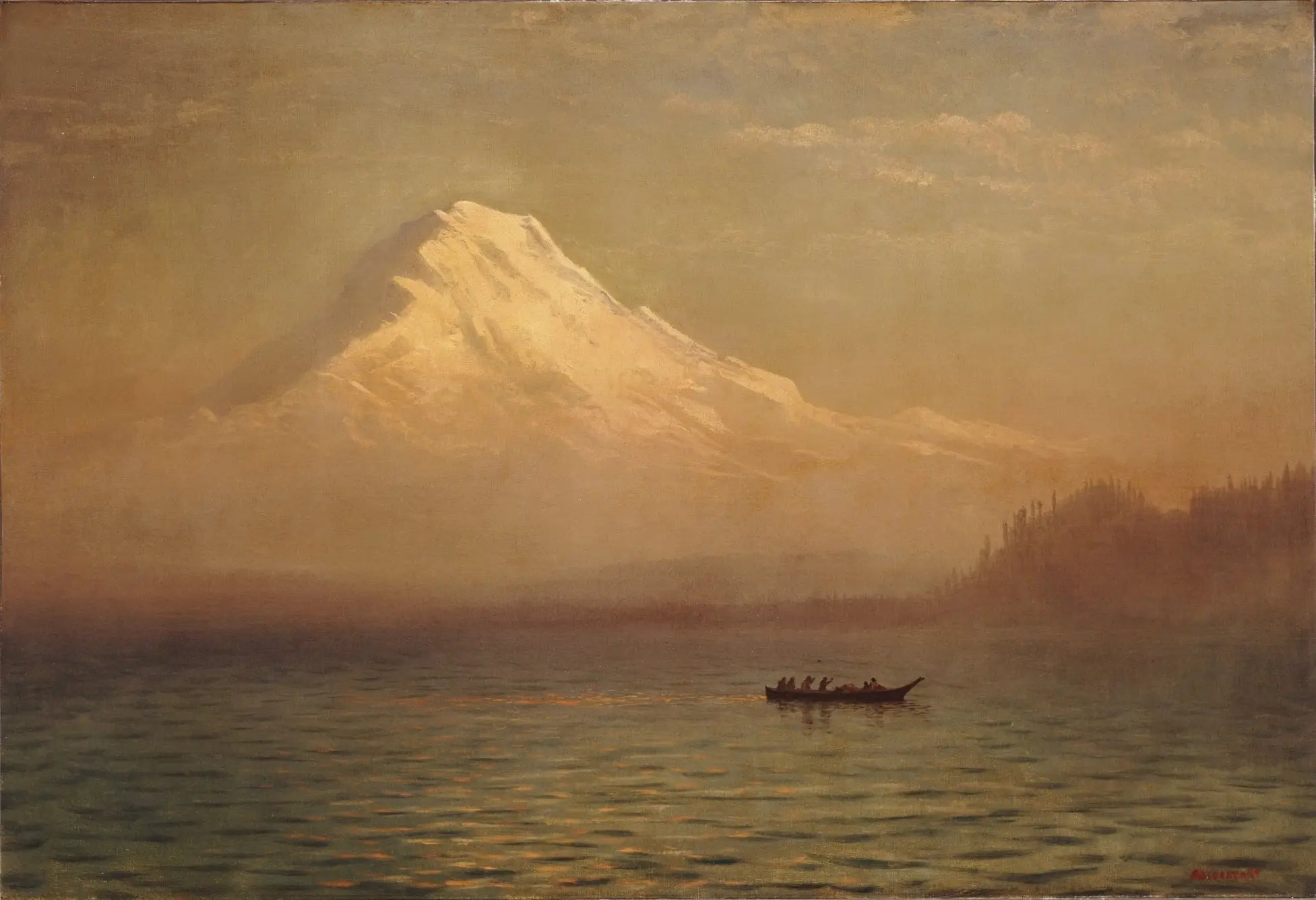Lever de soleil sur le mont Tacoma - Albert Bierstadt image 1 reproduction artisanale de tableau