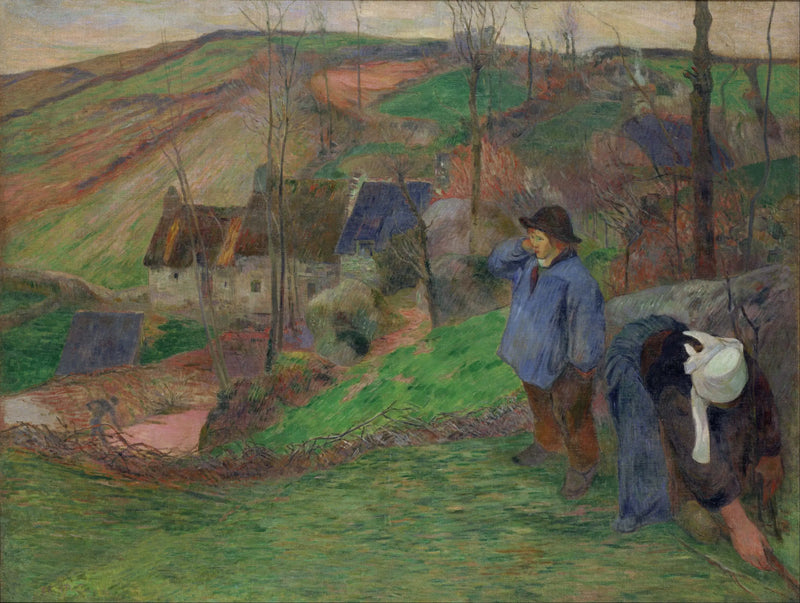 O Inverno em Pont-Aven, pequeno Bretão e catadora - Paul Gauguin