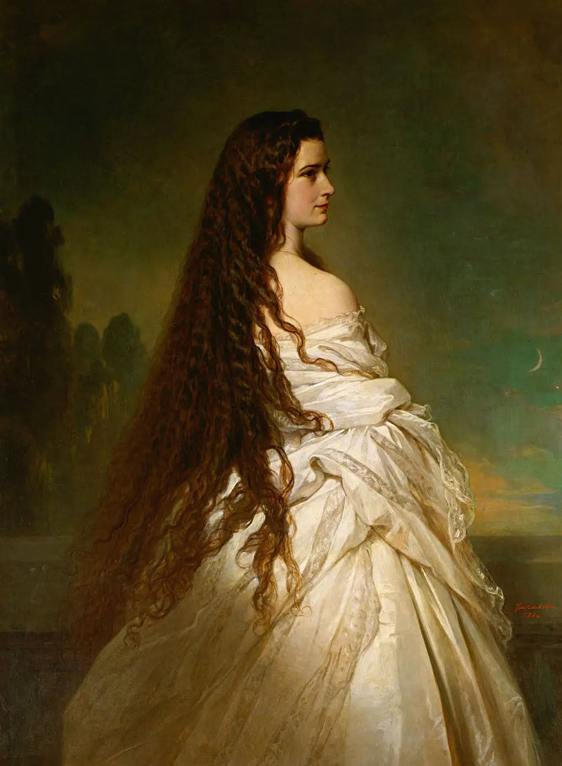 A Imperatriz Elisabeth da Áustria com os cabelos soltos e uma joelheira - Franz Xaver Winterhalter