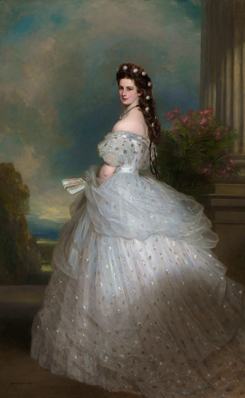 A Imperatriz Elisabeth de vestido de baile com estrelas de diamante nos cabelos - Franz Xaver Winterhalter
