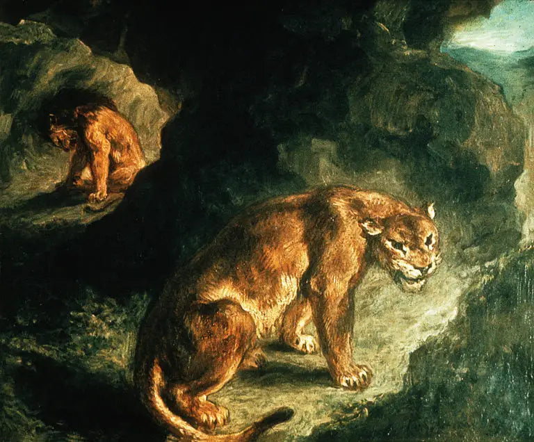 Leão e leoa em sua caverna - Eugène Delacroix