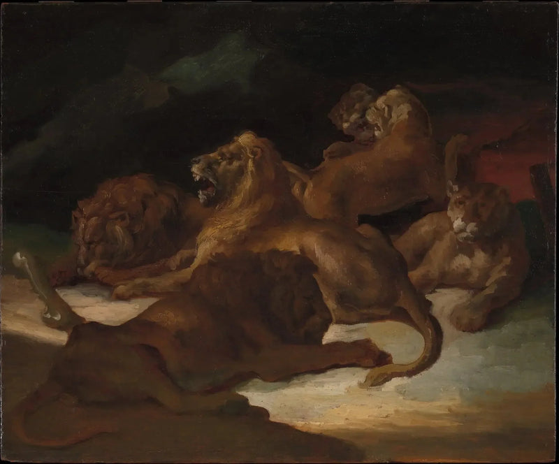 Leões em uma paisagem montanhosa - Théodore Géricault