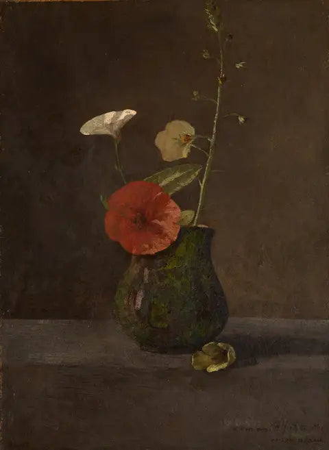Lírios e poppies em uma pequena jarra verde - Odilon Redon