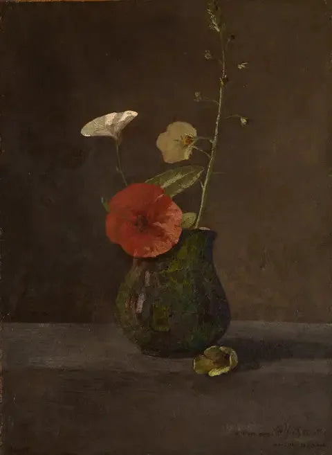 Lírios e poppies em uma pequena jarra verde - Odilon Redon