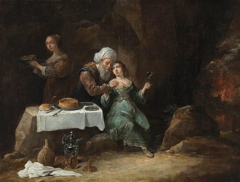 Lote embriagado por suas filhas (Gênesis 19:33) - David Teniers, o Jovem