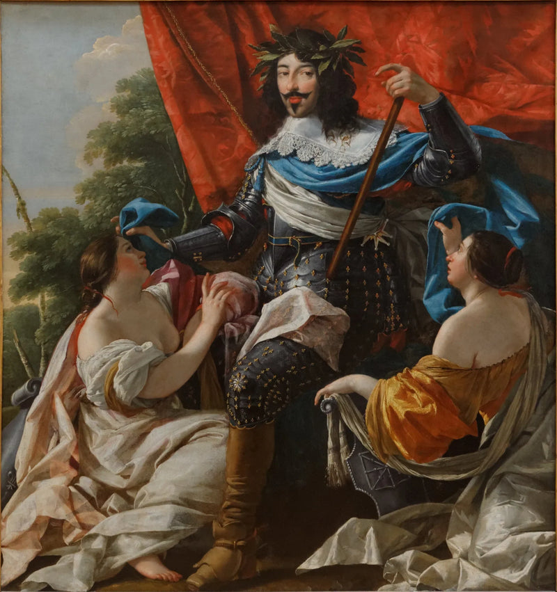 Louis XIII entre duas figuras femininas simbolizando a França e a Navarra - Simon Vouet