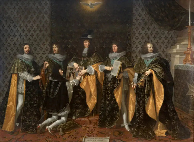 Louis XIV no dia seguinte à sua coroação, recebe o juramento de seu irmão Senhor, duque de Anjou, como cavaleiro da Ordem do Espírito Santo em Reims, em 8 de junho de 1654 - Philippe de Champaigne