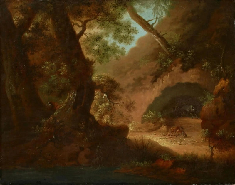 Lobos na floresta em frente a uma caverna - Caspar David Friedrich