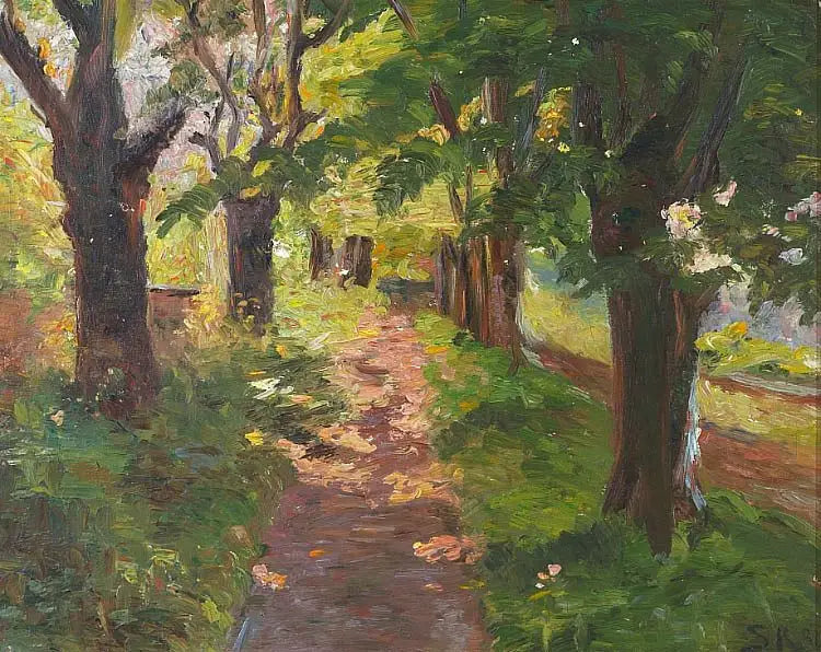 Luz do sol através das árvores de Skagen Plantage. - Peder Severin Krøyer