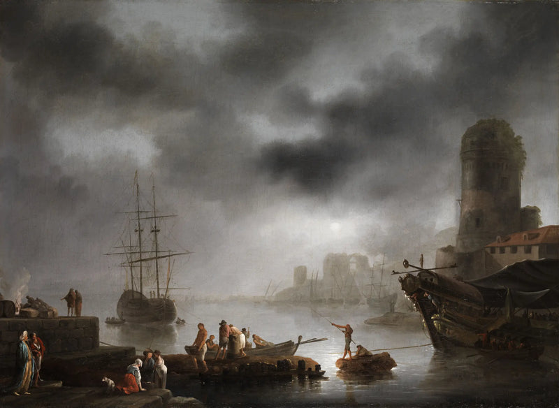 Paysage portuaire au clair de lune – Georg Ludwig Eckhardt (1770 - 1794)