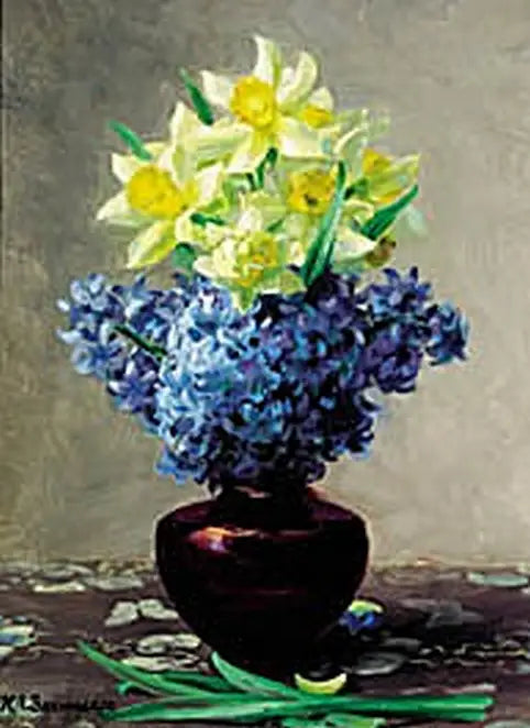 Lírios e jacintos da Quaresma em um pote. - H. A. Brendekilde