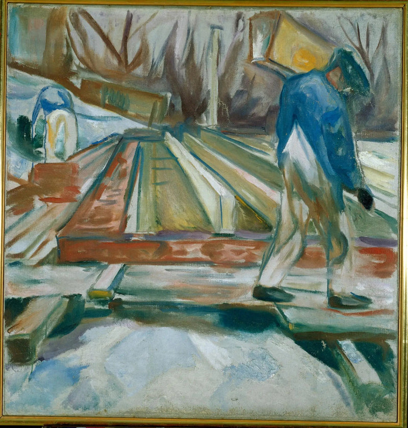 Pedreiro trabalhando no edifício do estúdio - Edvard Munch