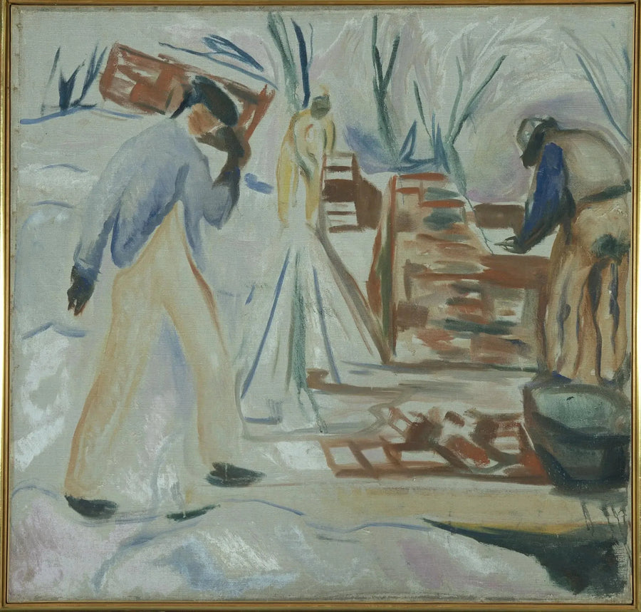 Pedreiro trabalhando no edifício do estúdio - Edvard Munch
