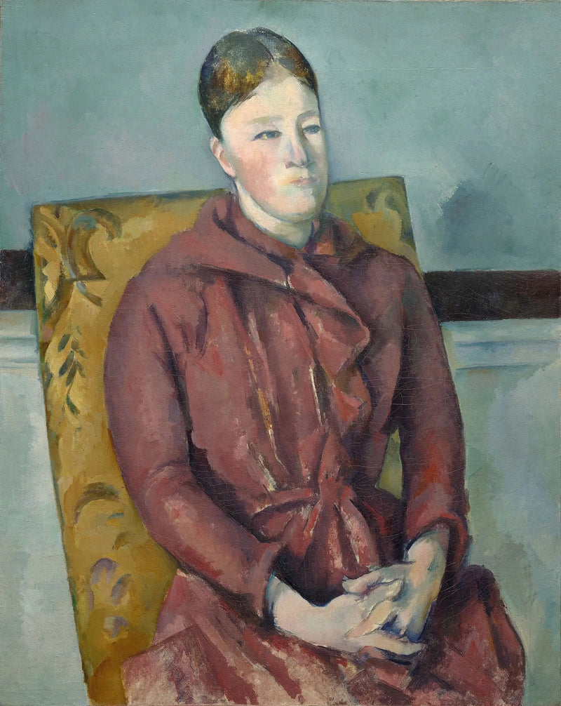 Madame Cézanne de vestido vermelho - Paul Cézanne
