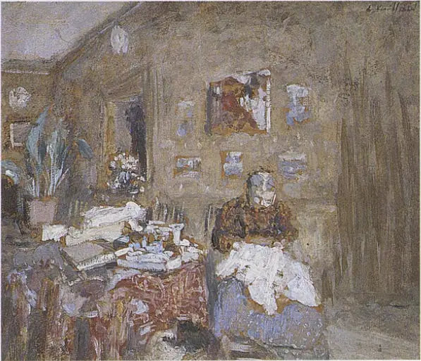 Madame Vuillard costurando - Édouard Vuillard