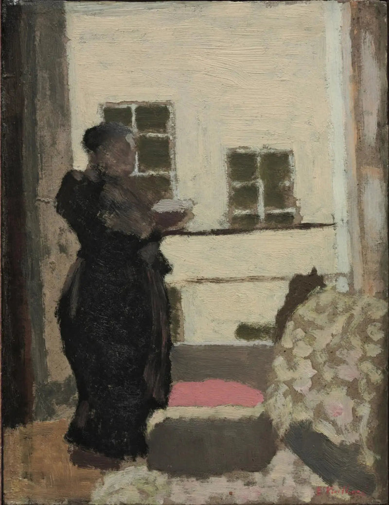 Madame Vuillard de pé lendo em frente à janela - Édouard Vuillard