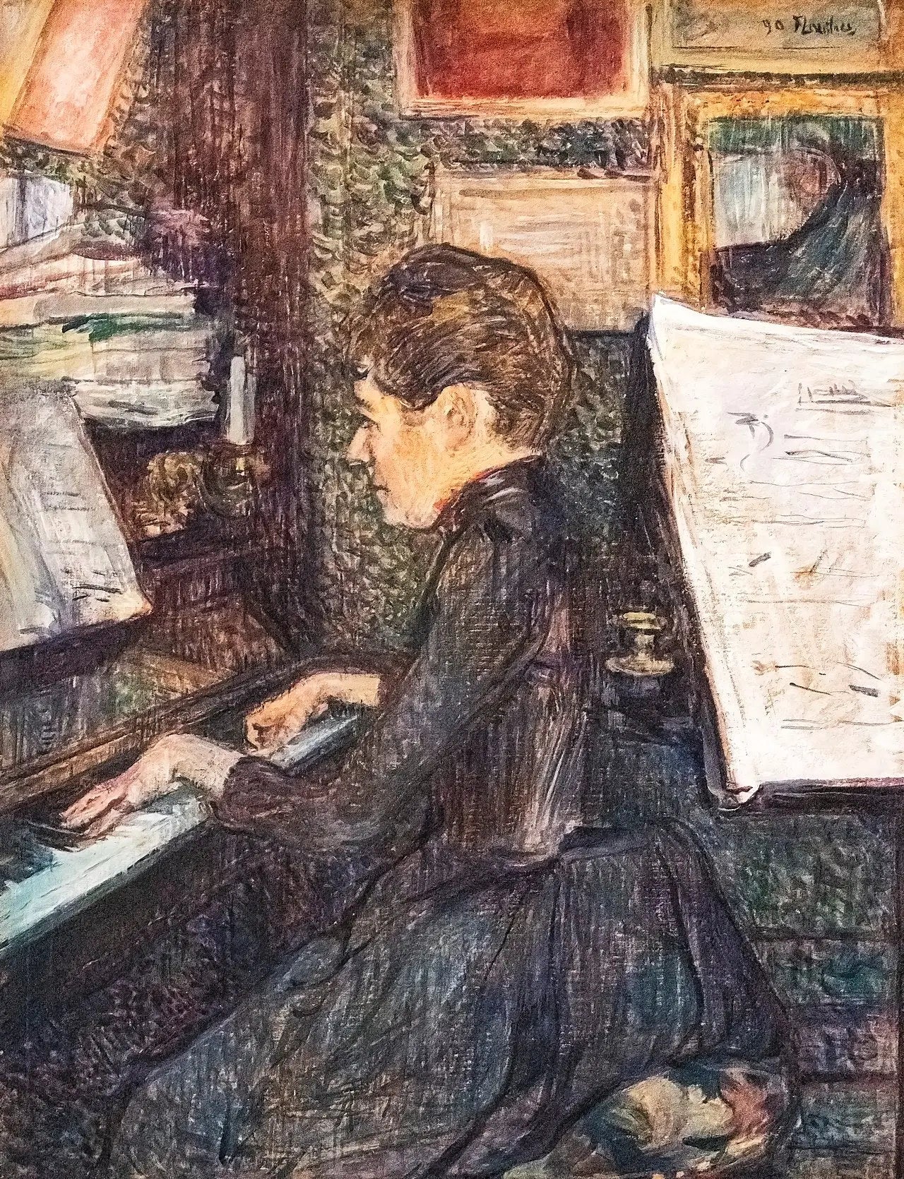 Mademoiselle Dihau au piano - Henri de Toulouse-Lautrec image 1 reproduction de peinture à l’huile