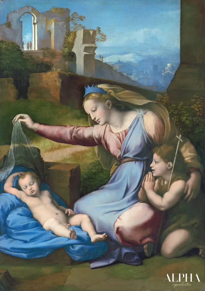 Madone avec l'enfant dormant et Saint Jean - Raphaël (peintre) - Reproductions de tableaux et peintures haut de gamme