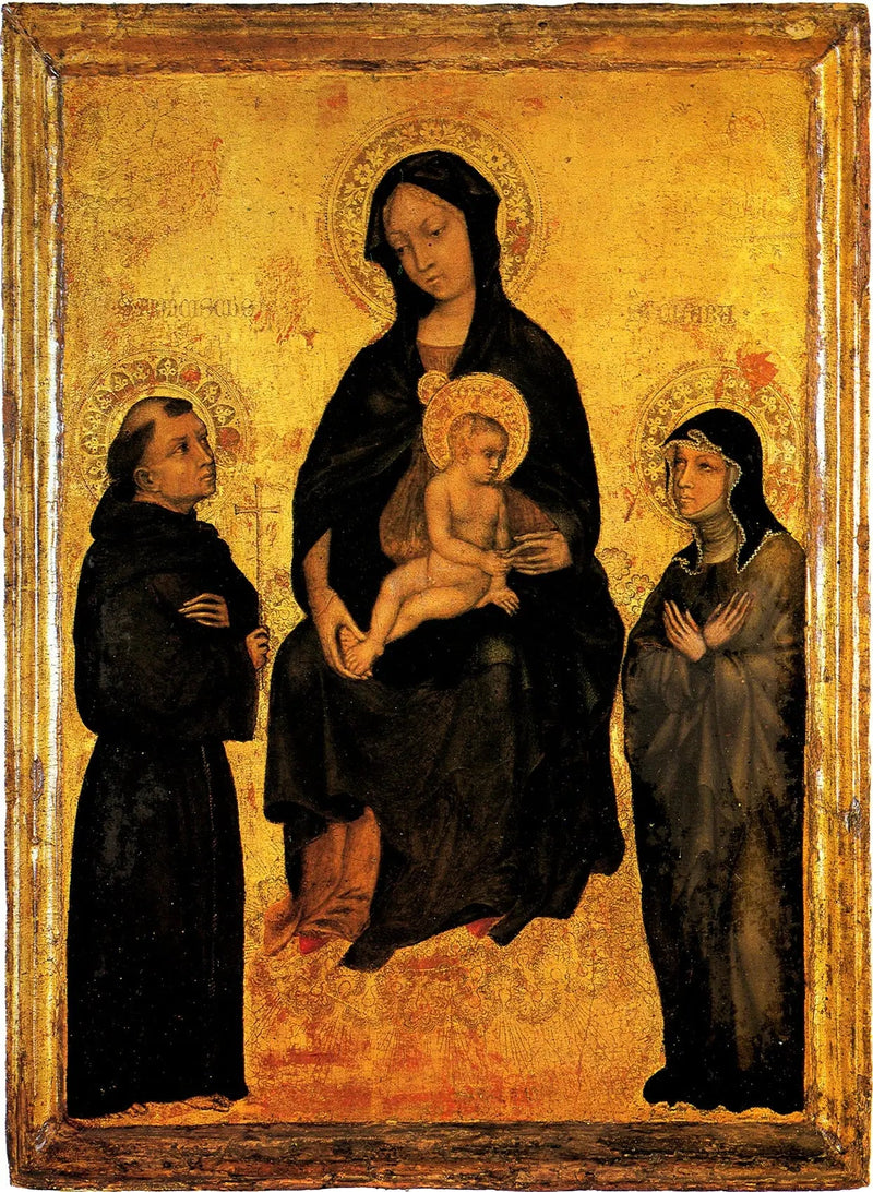 Madonna com o Menino em glória entre os santos Francisco e Chiara - Gentile da Fabriano