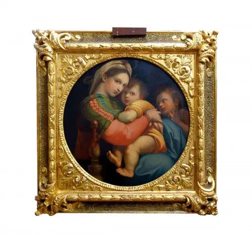 Reproduction du tableau « Madonna della Sedia (d'après un original italien du XVIe siècle) - Raphaël Sanzio » par Alpha Reproduction en peinture à l’huile