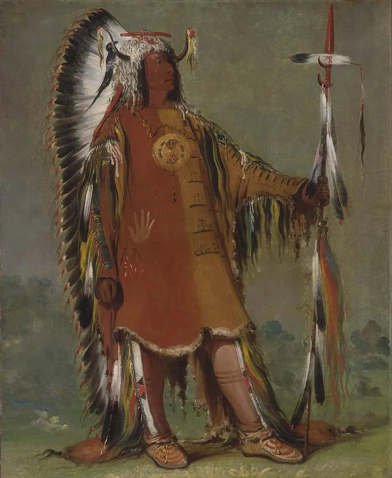 Máh-to-tóh-pa, Quatro Ursos, Segundo Chefe, em traje de gala - George Catlin
