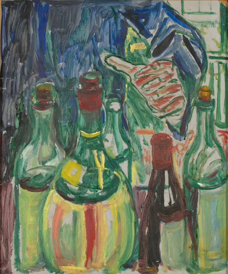 Principal se estendendo em direção a garrafas - Edvard Munch