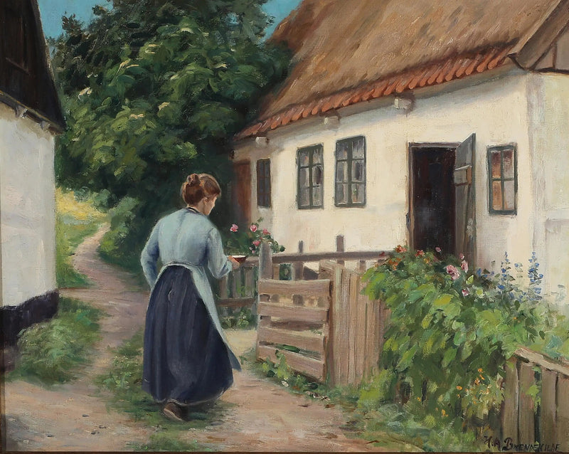 Casa da costureira em Lille Næstved. - H. A. Brendekilde