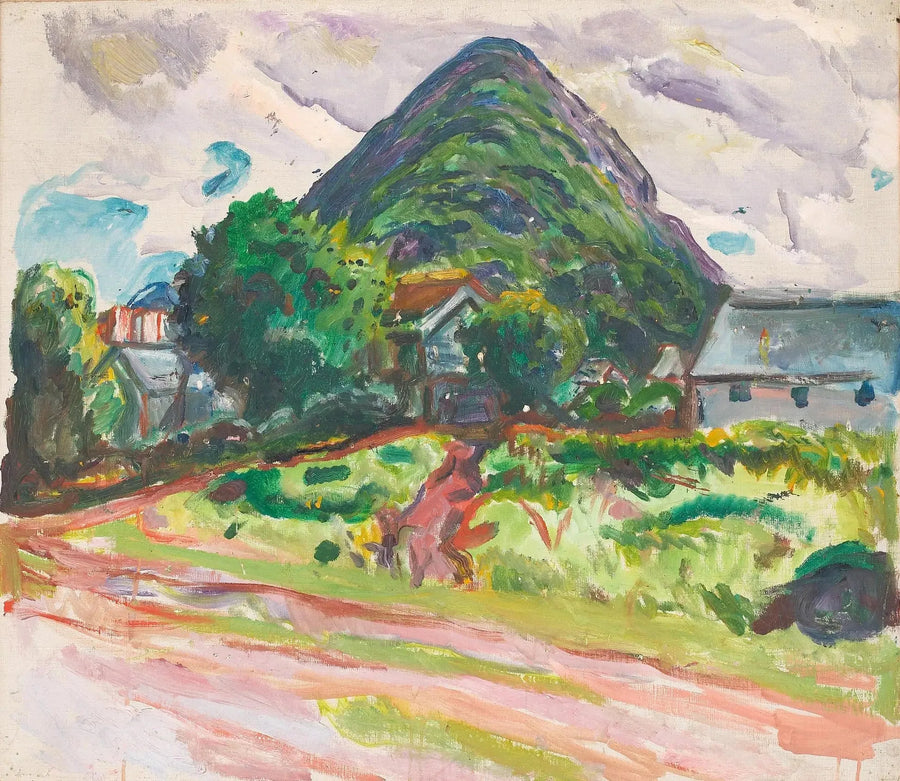 casa e montanhas ao fundo - Edvard Munch