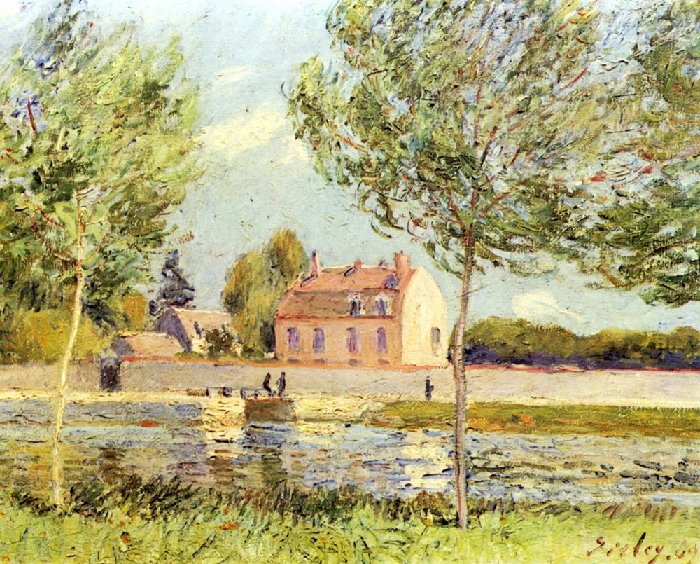 Maisons au bord du Loing - Alfred Sisley image 1 reproduction artisanale de tableau