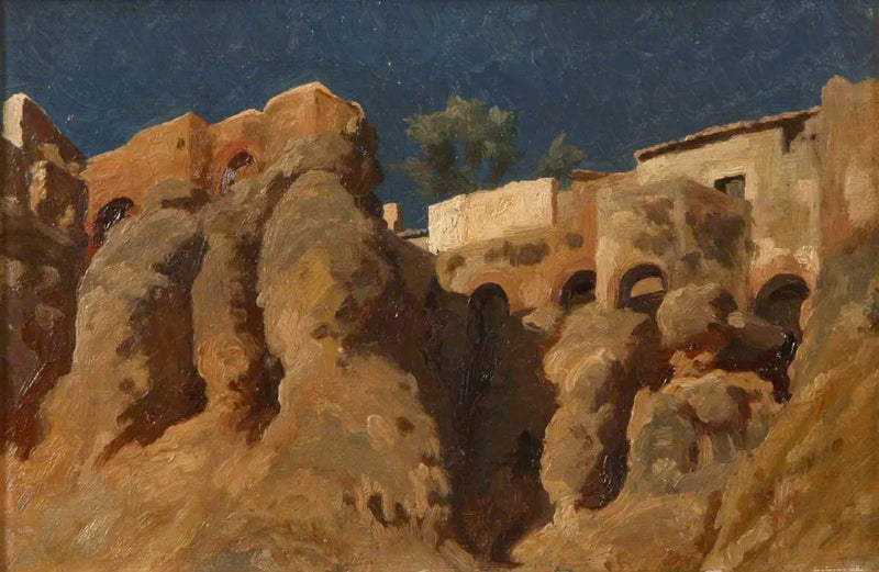 Casas no topo de um penhasco no Mediterrâneo (talvez em Capri) - Frederic Leighton