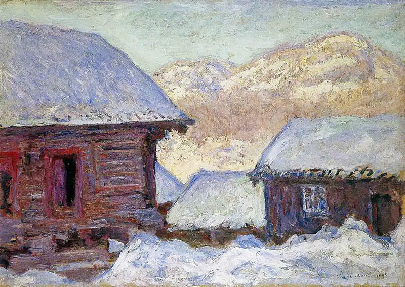 Casas na neve e monte Kolsaas - Claude Monet