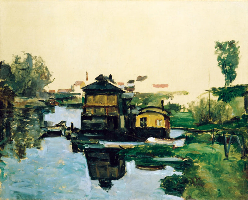 Casas flutuantes em um rio - Paul Cézanne