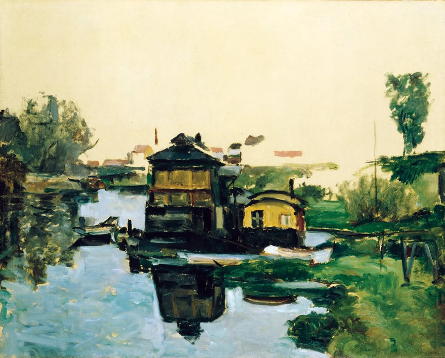 Casas flutuantes em um rio - Paul Cézanne