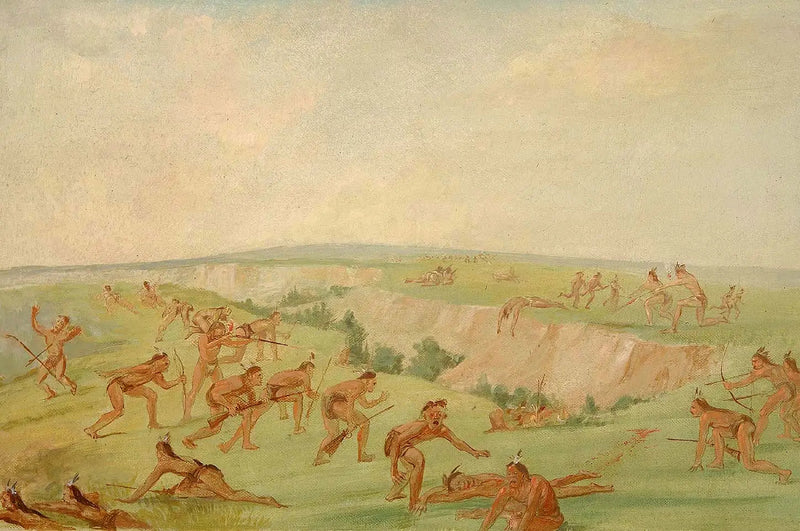 Mandam atacando um grupo de Arikara - George Catlin