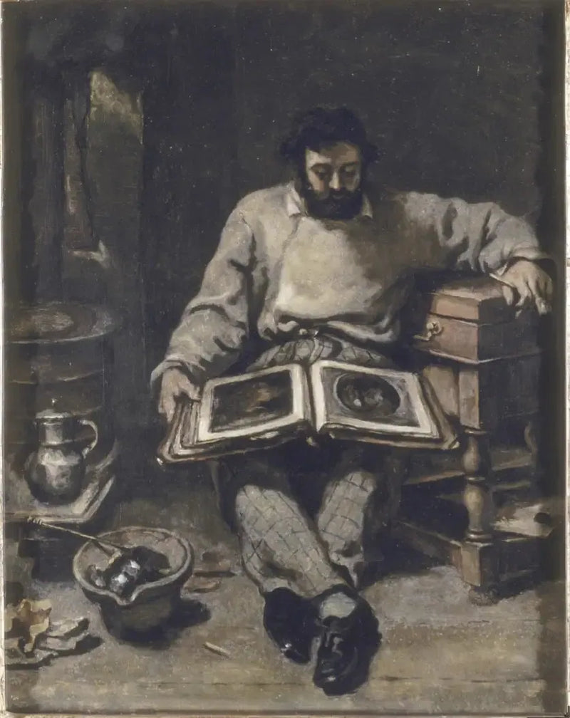 Marc Trapadoux examinando um livro de gravuras - Gustave Courbet