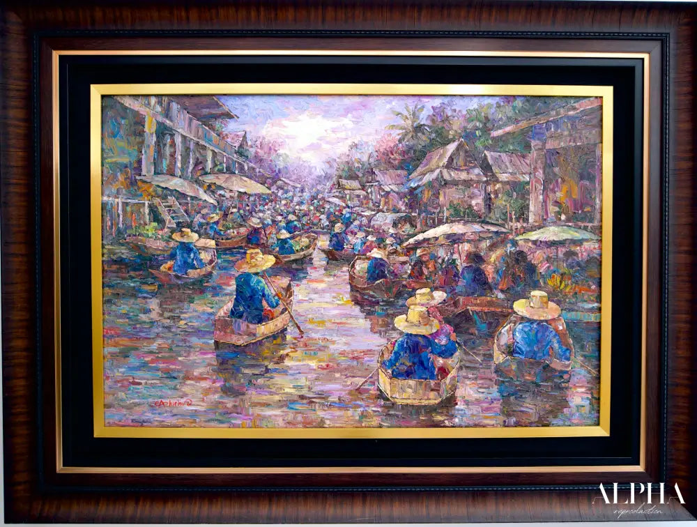 Marché flottant - Athicha | 145 x 105 cm Reproductions de tableaux à la peinture à l’huile