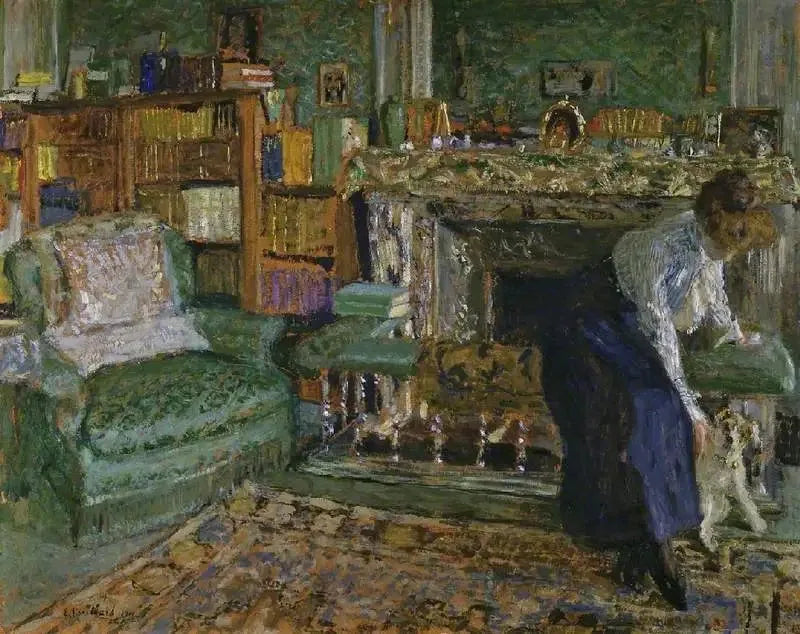 Marguerite Chapin em seu apartamento com seu cachorro - Édouard Vuillard
