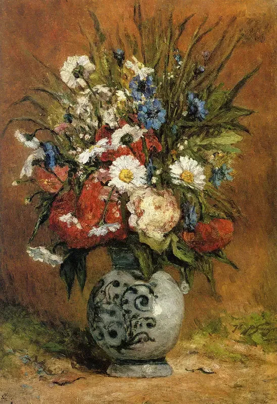 Margaridas e peônias em um vaso azul - Paul Gauguin