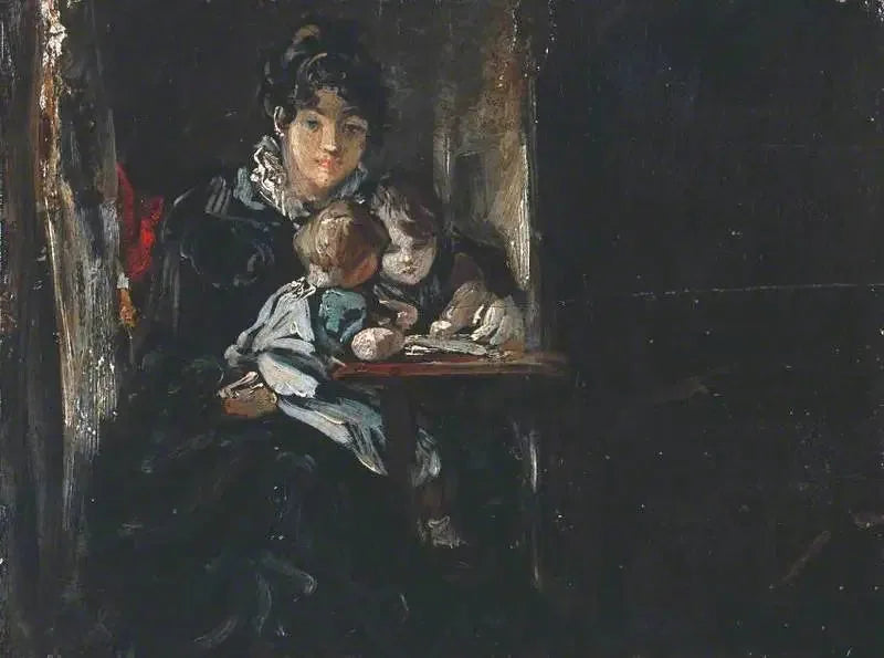 Maria Constable com dois de seus filhos. Verso: Cópia após Teniers - John Constable