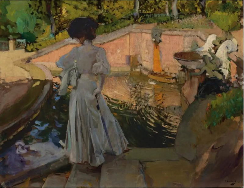 Maria observa os peixes. Feche - Joaquín Sorolla