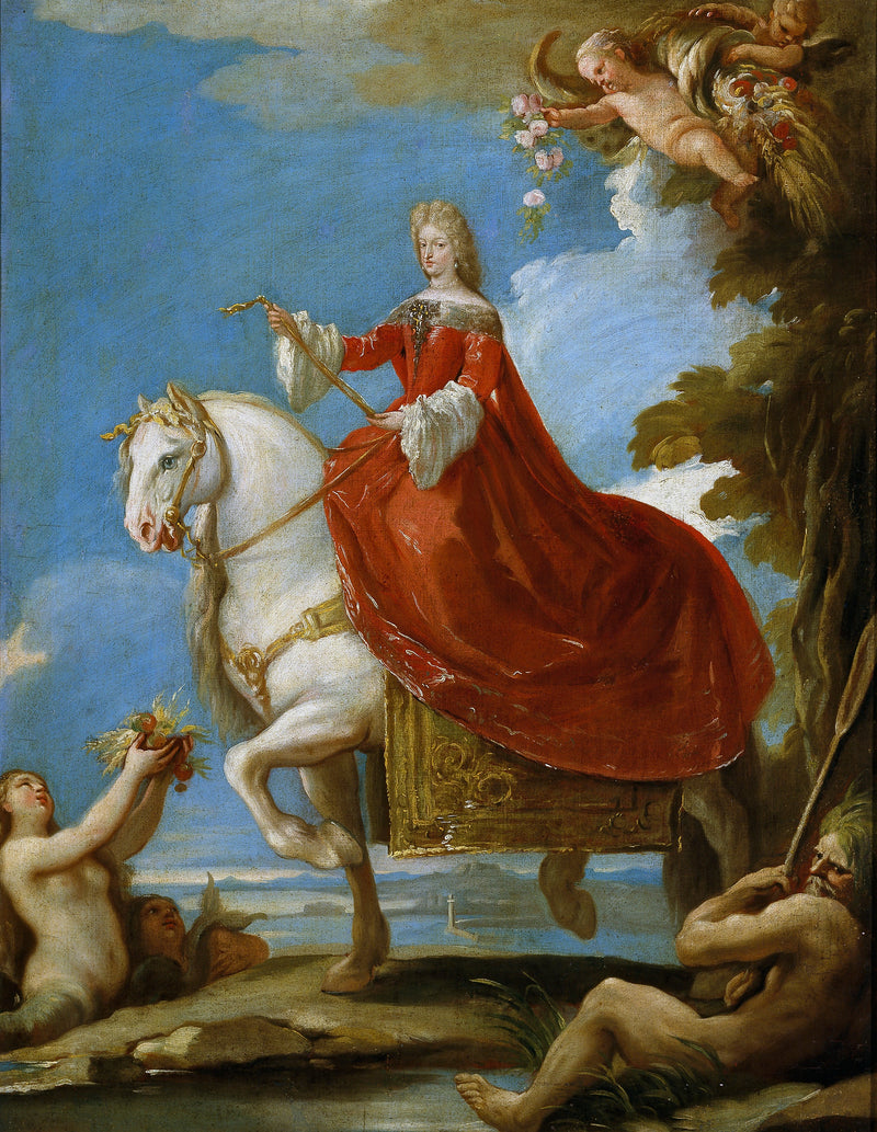 Marie-Anne de Neubourg, rainha da Espanha, a cavalo - Luca Giordano