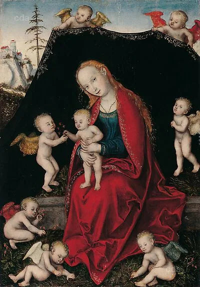 Marie com a criança cercada por anjos - Lucas Cranach o Velho