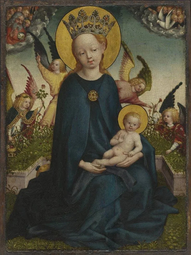 Marie com o Menino Jesus ao lado de uma jardineira - Stefan Lochner
